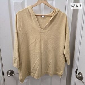 J.Jill PureJill Butter Yellow V Neck Hoodie Sweater Top Large
